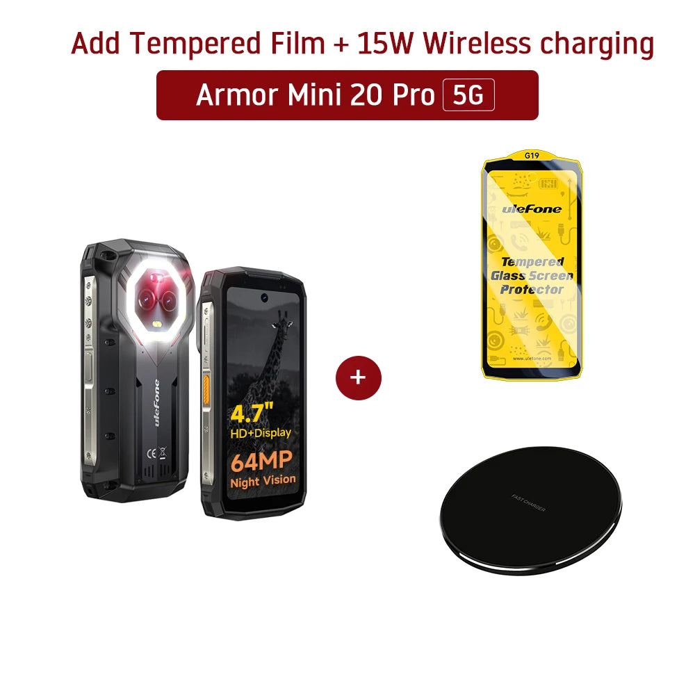 Ulefone 4.7" Rugged Phone Armor Mini 20 Pro 5G Android 14 16+256GB Smartphone LED Light 64MP Night Camera Mobile phone