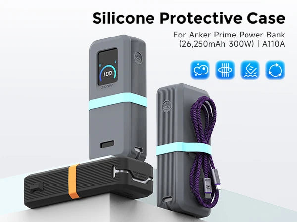 SIKAI Silicone Protective Case for Anker 300W 26250Mah PowerBank Travel-Friendly with Cable Storage Airplane Safe
