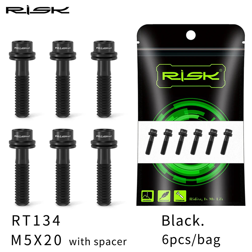 6pc RISK Ti Bolts With Washer M5x18/20mm Titanium Screw For MTB Road Bike Front Fork Bicycle Stem Fixed Bolt Cycling Accessories