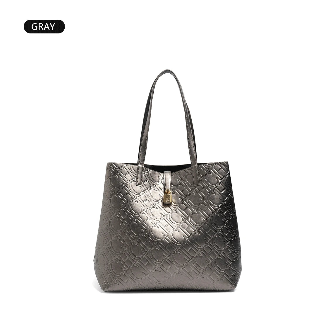 CH Luxury Tote Handbag For Women Large Capacity Work Shoulder Bag Elegant Golden Shopping Shoulder Purse