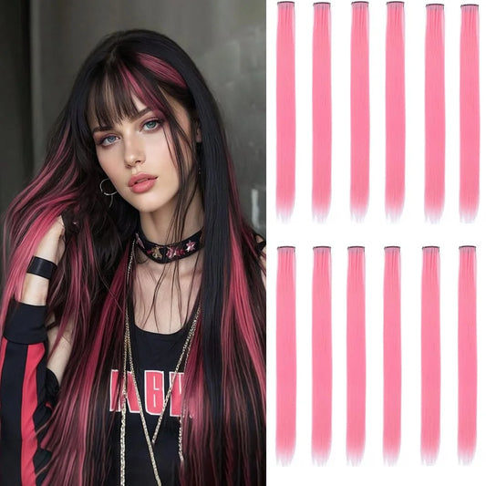 18 Color Clip Style Hair Extensions 22 Inch Color Hair Extensions High Gloss Long Straight Synthetic Wig For Children Women