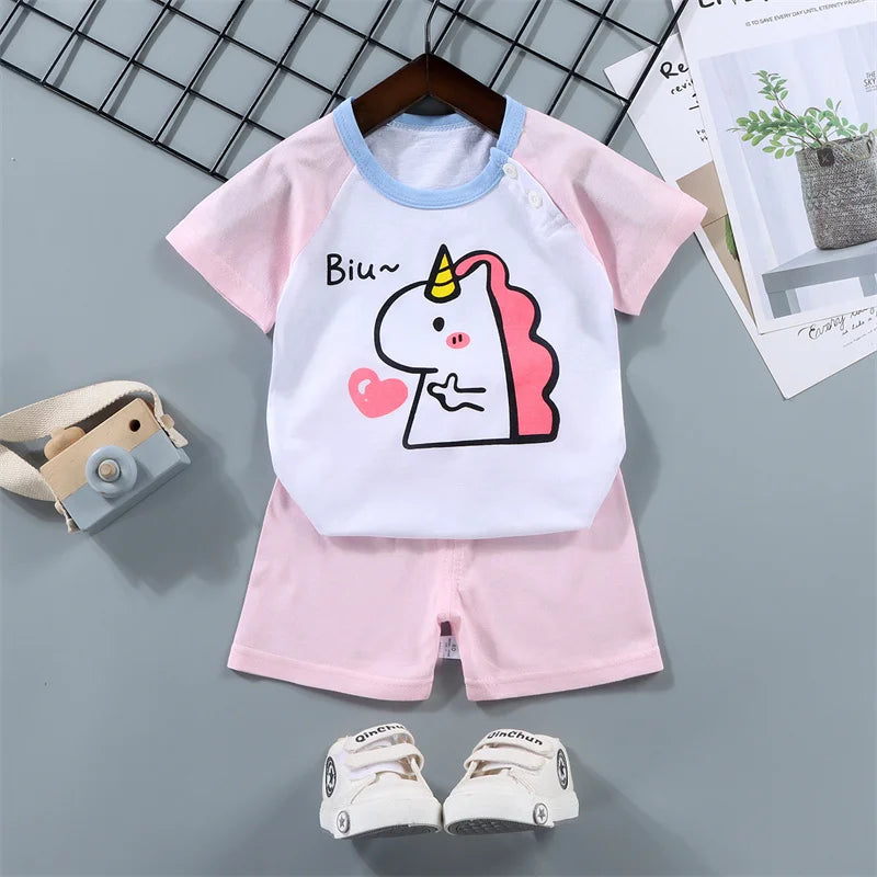 Girls Outfit Children Clothes Sets Baby Bow Tie Suit Boys Short-Sleeved T-Shirt Shorts 2 Pieces Kids Summer New Thin Costume