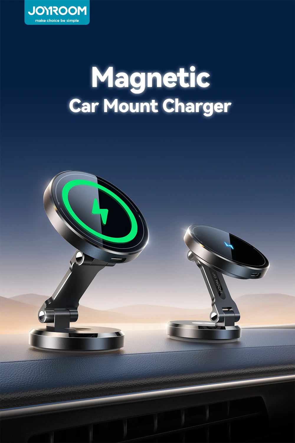 Joyroom Car Phone Holder Charger with Rotatable Charging Panel 15W Wireless Fast Charging Magnetic Phone Holder For iPhone 16-12