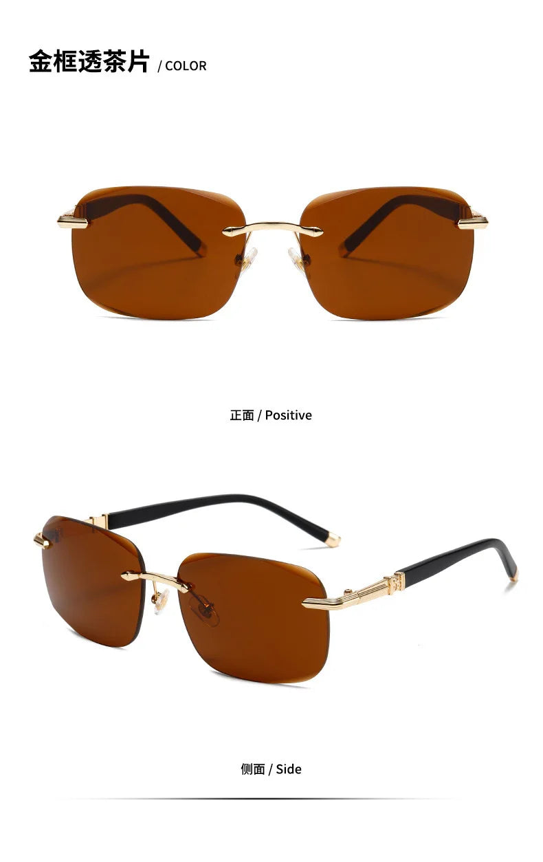 Rimless Sunglasses Rectangle Women Men Shades Small Square Sun Glasses For Female Male Beach Vacation Travel Eyewear HighQualit