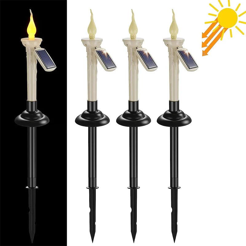 Solar Garden Light Candle Light with Candlesticks Holders Waterproof LED Solar Lamp for Outdoor Garden Lawn Pathway Decoration