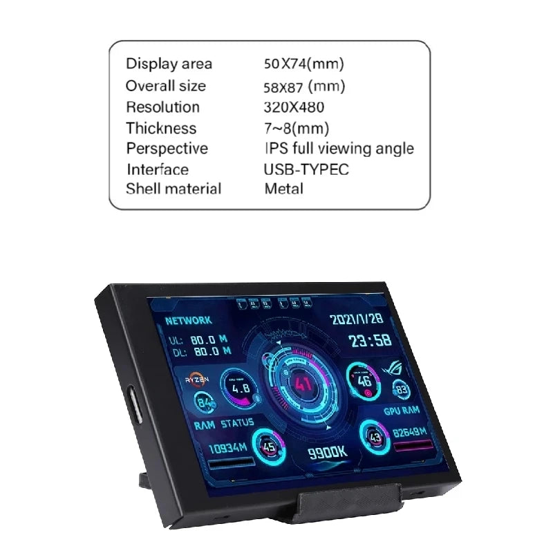 New 3.5 Inch IPS Type-C Secondary Screen Computer CPU GPU RAM HDD Monitor USB Type-C Display For Freely AIDA64 + Type-C Dock