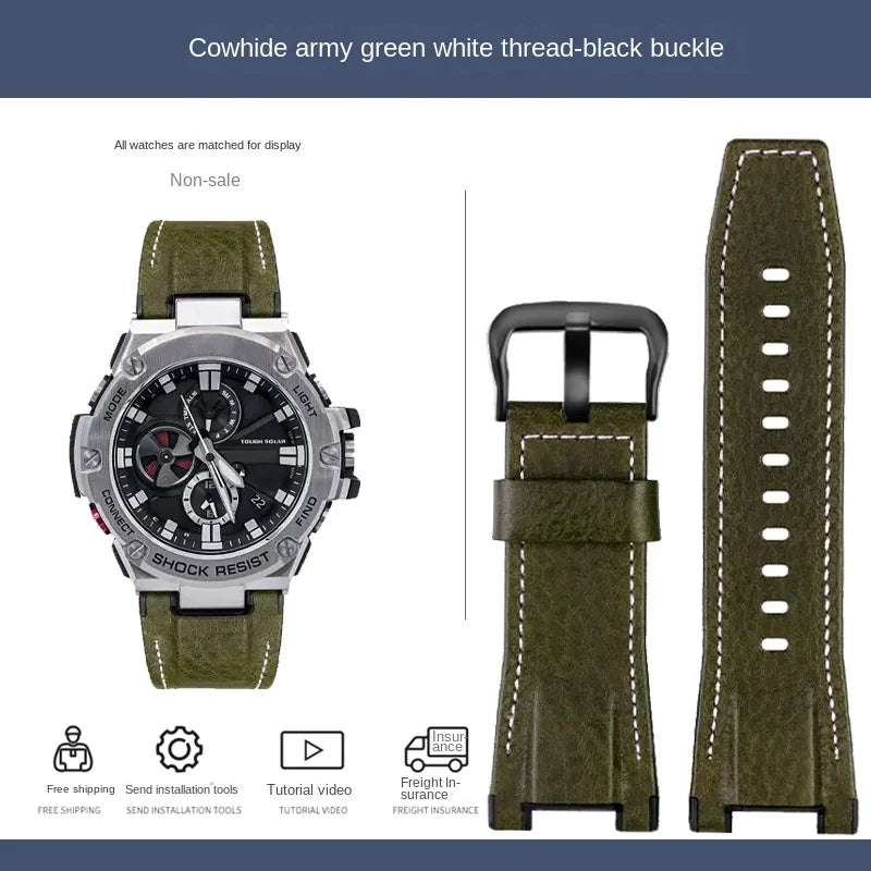 for Casio GST-S130/S110/S120/W130l/B100/W300 Strap Belt Genuine Leather Nylon Men's Watch Band Replacement bracelet Accessories