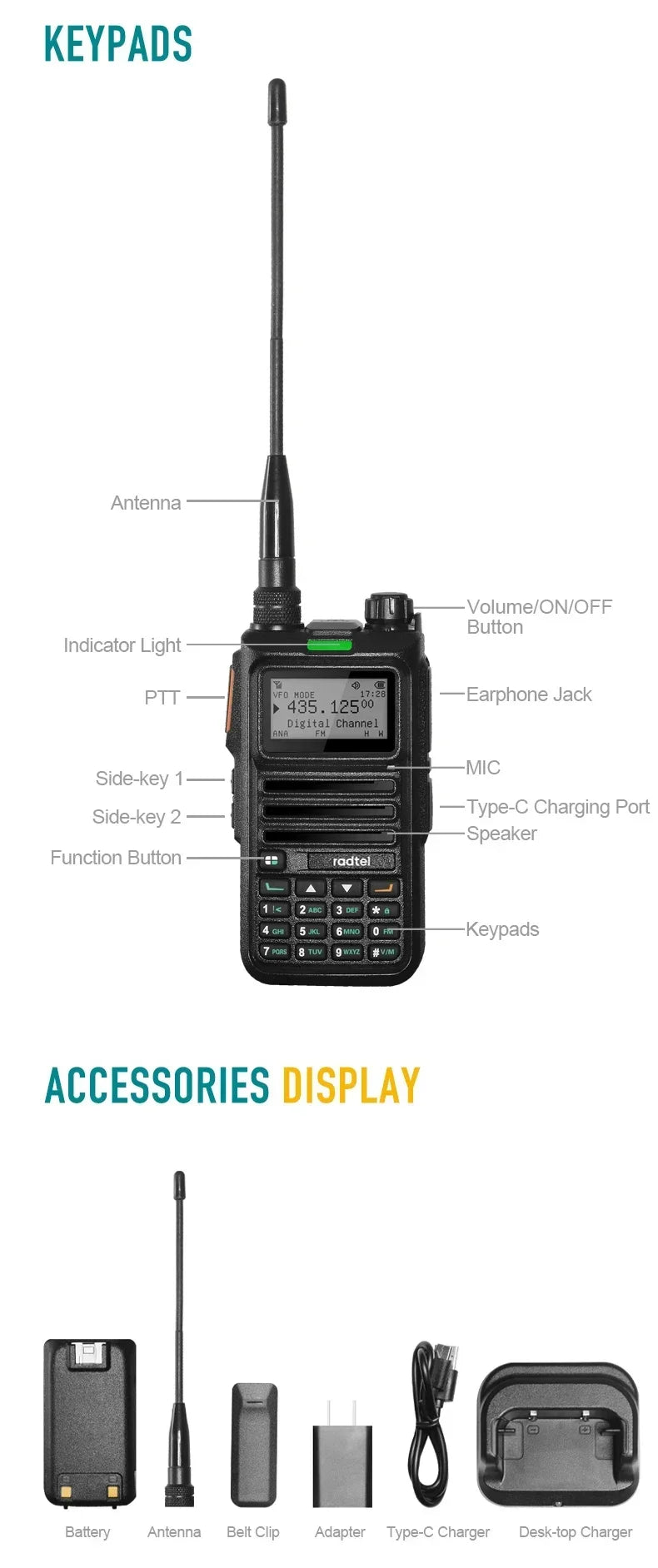Radtel RT-4D DMR Radio Digital Walkie Talkie Dual Mode Analog Two Way Radio Dual Time Slot Ham Radio 1024 Channels