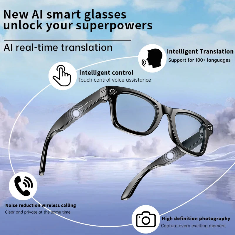 LIGE AI Smart Glasses with Camera Sunglasses Mini Camera Video Recorder Wireless Bluetooth Call Anti-blue Glasses for Man Women