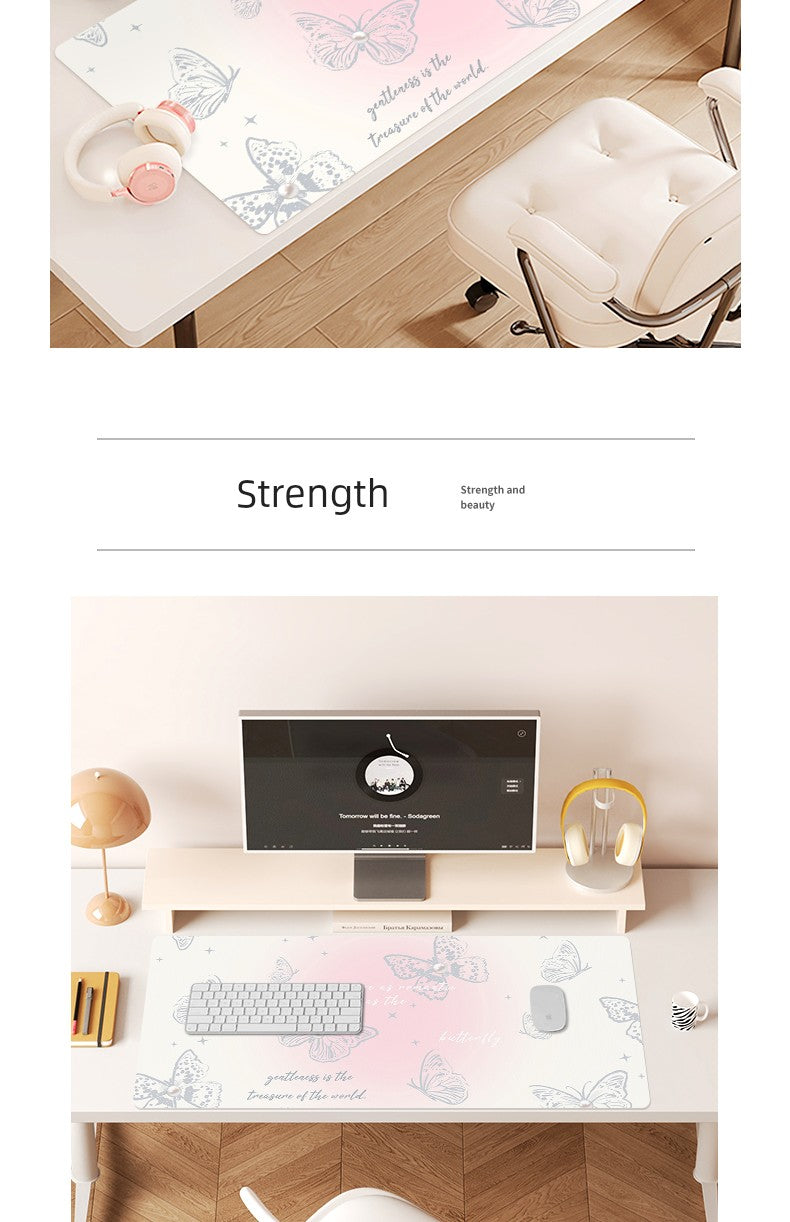 Butterfly Cut out Oversized Mouse Pad Leather Office Desk Mat for Girls Classy Computer Keyboard Accessory