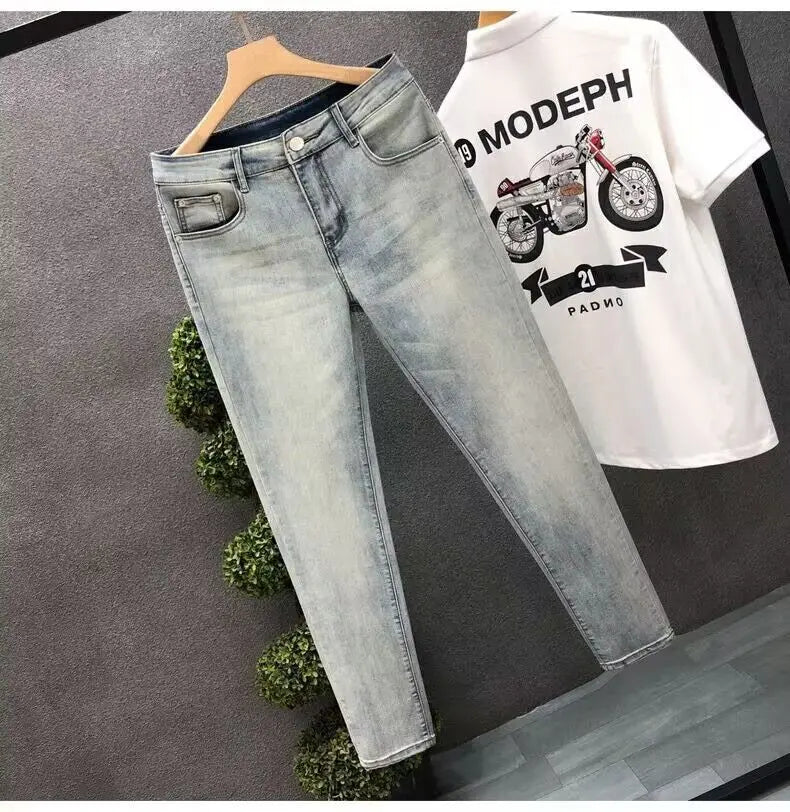 Luxury Fashion Designer Vintage Slim Fit Men's Denim Jeans Casual Korean Spring and Autumn Stretch Washed Trousers Male Jeans