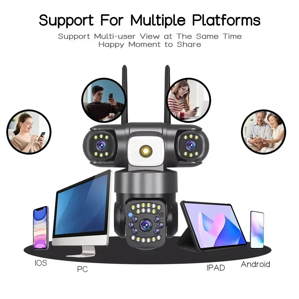 15MP Wifi Security Monitor Cameras PTZ Outdoor Waterproof Three Lens Three Screens Camera 10X Zoom Human Detection Wireless Cam