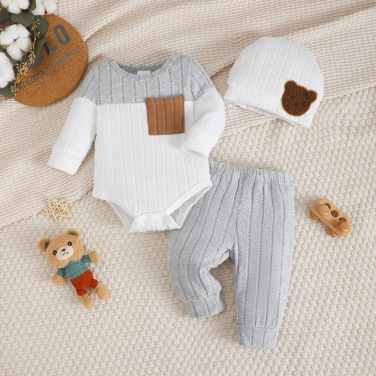 0-18 Month Newborn Baby boy Set Round neck Color Blocked Bodysuit+Pants+Hat Comfortable 3Pcs/set for baby boy spring  autumn Set