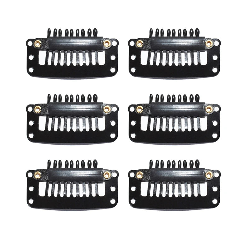 24 Pcs 9-teeth Beige/Brown/Black Hair Extension Clips Hair Extension Wigs Snap Clips Comb Small Snap Wig Accessories Clips