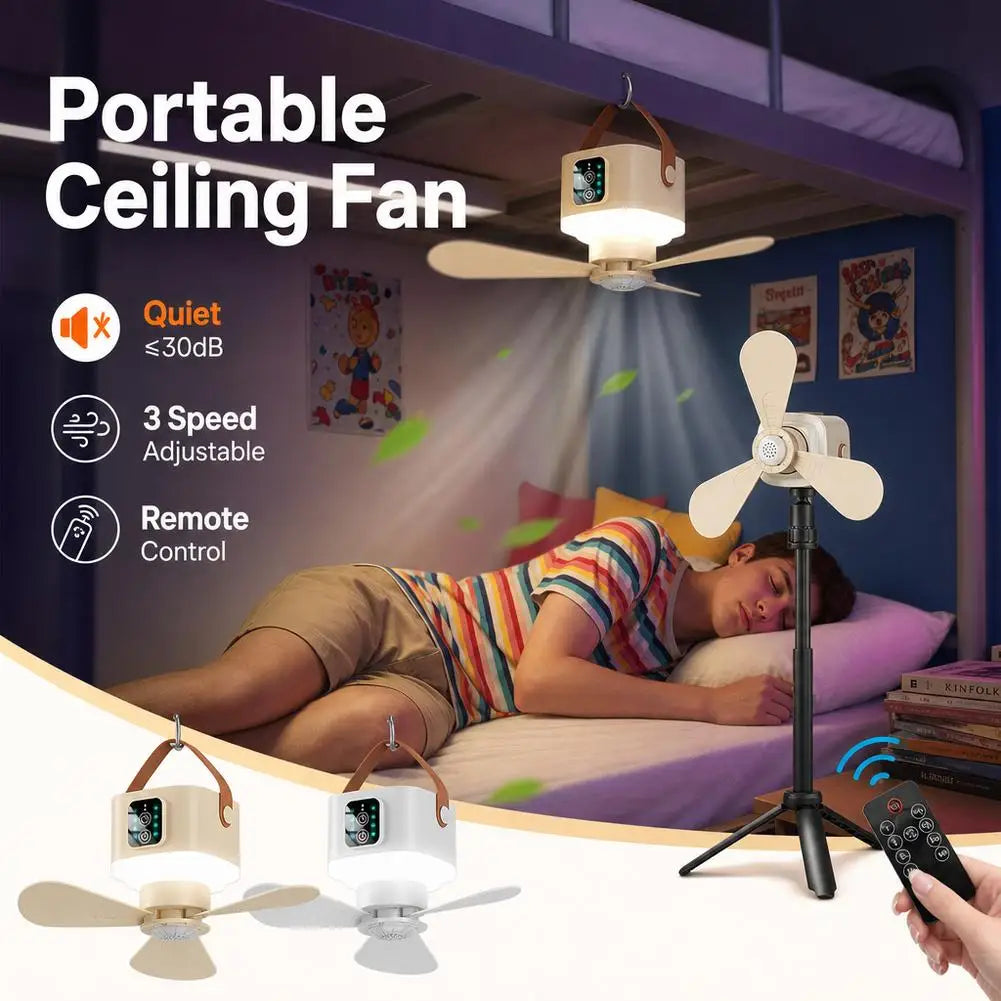 New Portable Rechargeable Ceiling Fan Wireless USB Hanging Fan With Timed remote control for Students Dorm Bed Outdoor Camping