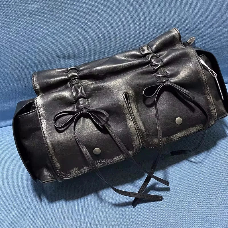 Luxury Designer Handbags And Purses Moto & Bike Drawstring Bow Bags For Women 2024 New In Vintage Pleated Shoulder Crossbody