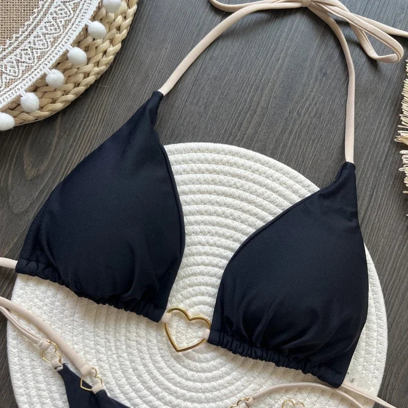 Sexy Halter Solid Color Bikini Set Women's Swimsuit Two-piece Triangle Thong Swimwear Bathing Suit Brazilian Biquinis