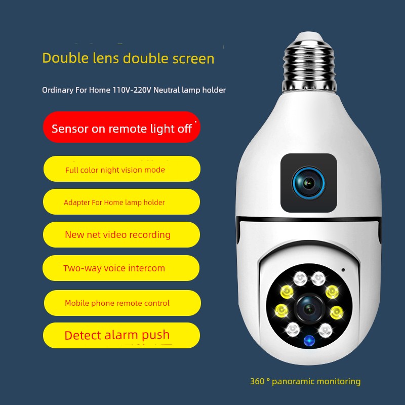 Wireless Lamp Holder Monitor 360-Degree No Blind Spots Lamp Head Surveillance Camera for Home Use, Mobile Phone 4g Remote, No Need to Plug in