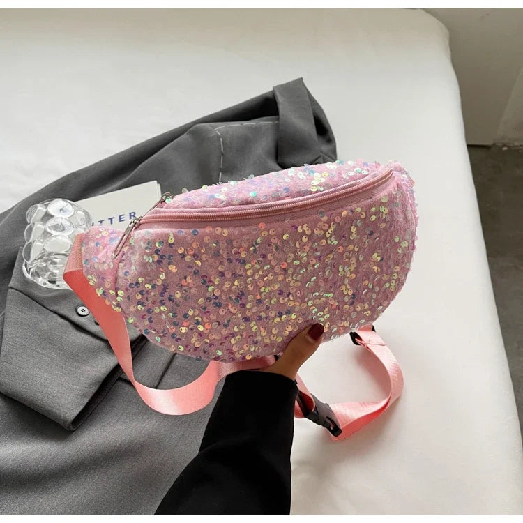 Light Luxury Zipper Fashion Women's Crossbody Bags New Best-selling Sweet Sequin Design Ladies Waist Packs Bolsas Femininas