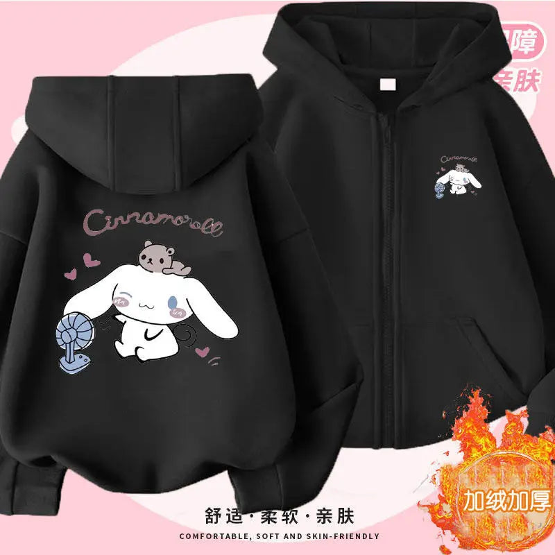 Kuromi Zipper Hoodies Girls Cinnamoroll Sweatshirt Autumn And Winter Long Sleeve Harajuku Pullovers Series Stich Casual Hooded