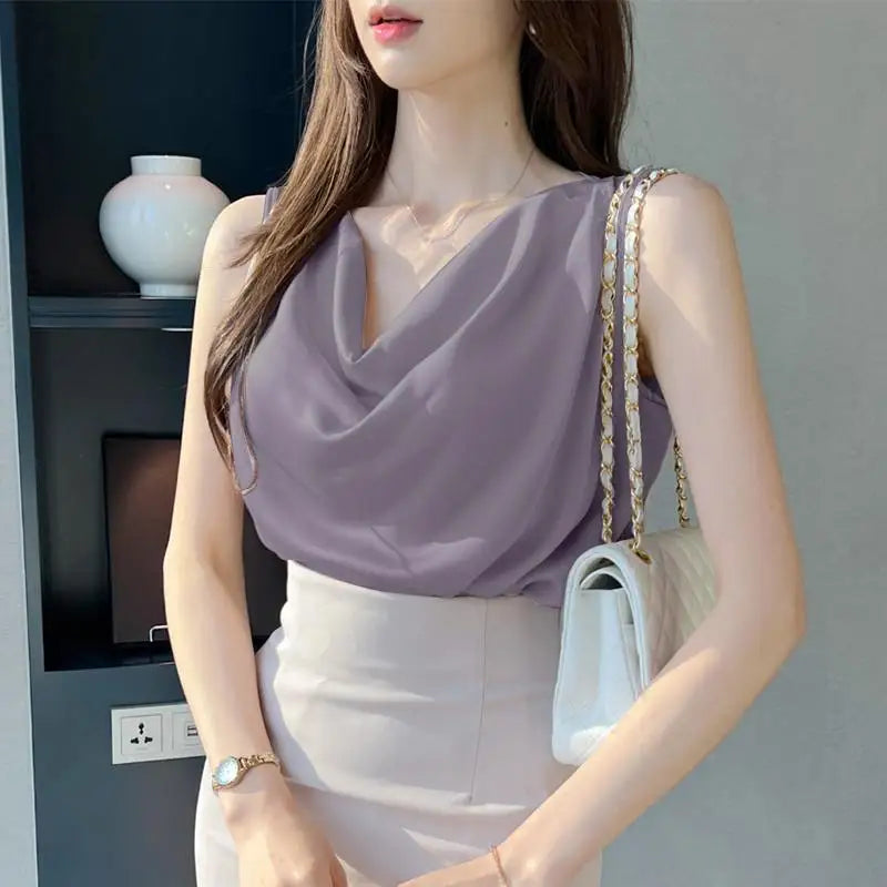 ZANZEA 2025 Elegant Korean Tanks Women Satin Silk Solid Color Sleeveless Tank Tops Fashion Sexy Office Lady Cowl Neck Camisole