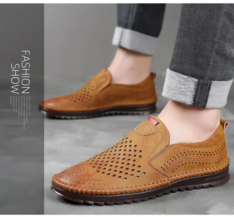 Men's Leather Shoes Casual Shoes Slip On Soft Leather Soft Sole Breathable Shoes Fashionable Textured Soft Leather-Shoes
