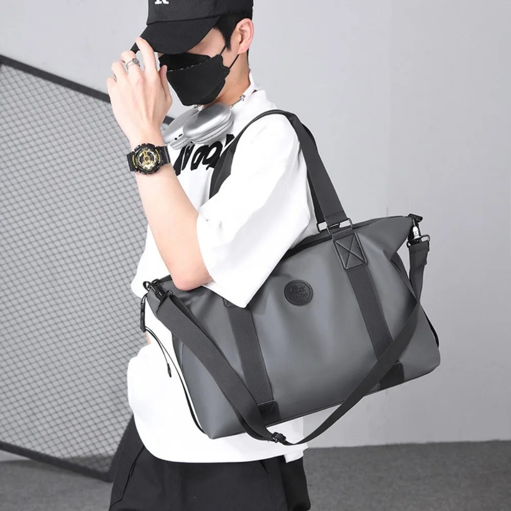 Large-Capacity Womens Travel Tote Bags Solid Color with Zipper Gym Fitness HandBag Overnight Bag Duffel Bag Sports Shoulder Pack