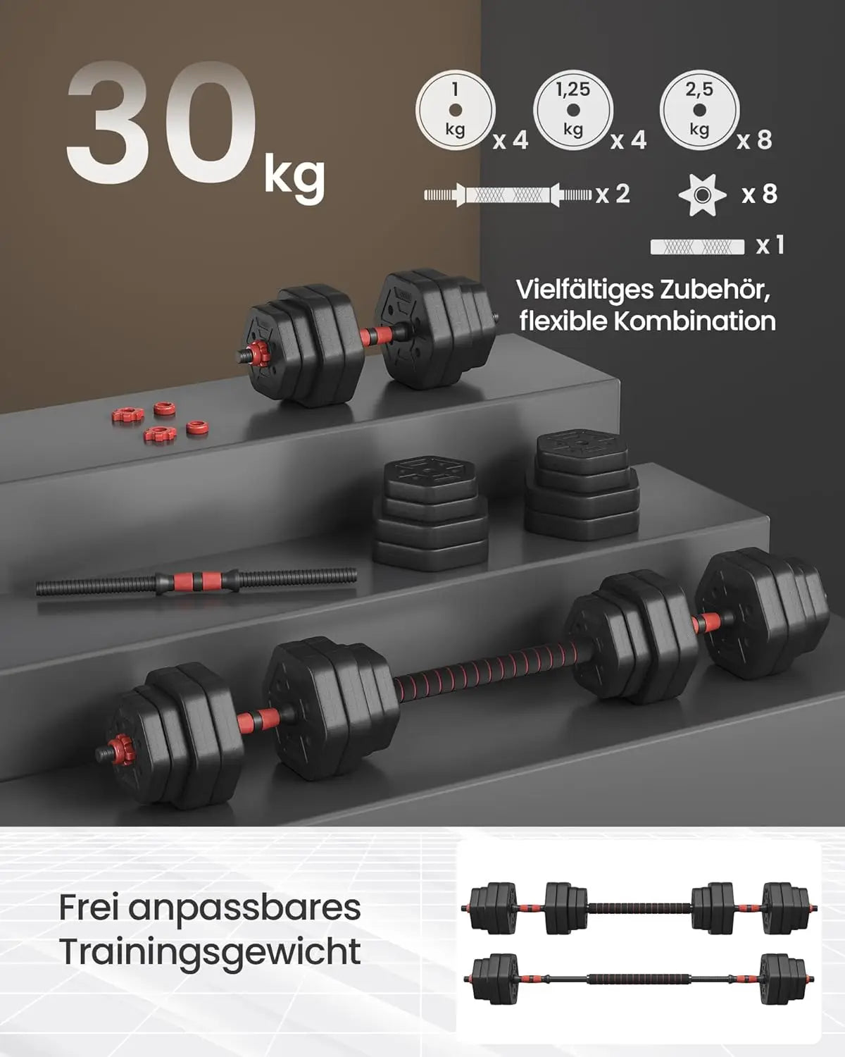 Dumbbells Set Dumbbells with Connecting Bar Hexagon Dumbbell Set 10kg 20kg 30kg Workout Fitness Training Weight Lifting