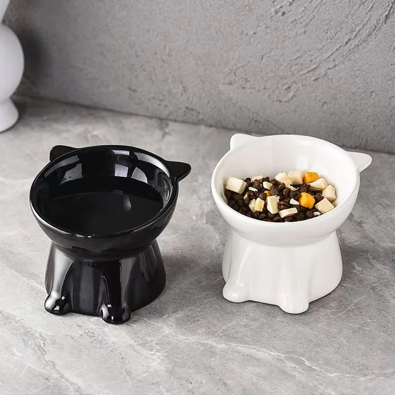 2 Piece Set - Elegant Black/Pure White Elevated Pet Bowl Elevated Anti Slip Wide Bottom Plastic Material Suitable Cats and Dogs
