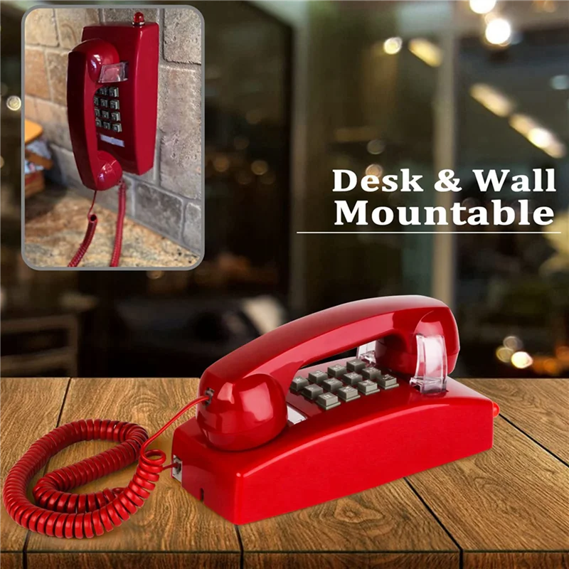 A99E-2X Wall Phones For Landline With Mechanical Ringing, Single Line 2554 Wall Telephone With Voicemail Indicator,Red