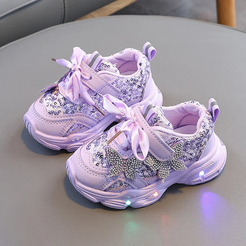 Children Shoes 2026 New Spring Toddler Girls Sport Shoes Bling Bling Soft Sole Breathable Outdoor Tennis Fashion Kids Sneakers