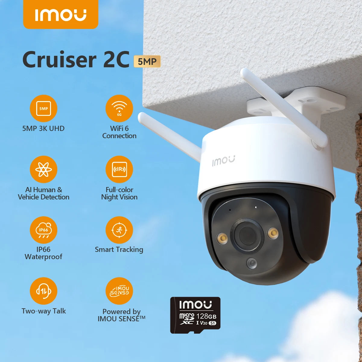 IMOU Cruiser 2 3/5MP Outdoor PTZ WiFi Camera IP66 Weatherproof Camera Two Way Talk Colorful Night Vision Human Vehicle Detection
