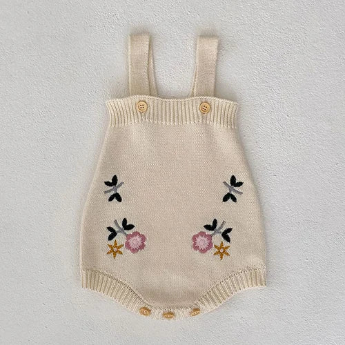 Autumn Winter Newborn Baby Girls Knitting Clothing Set Floral Embroidery Cardigan+Jumpsuit Infant Baby Knitted Clothes Suit
