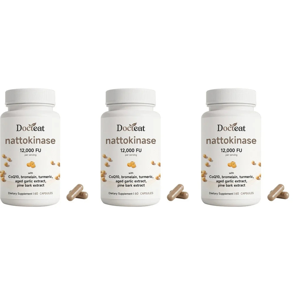 Docteat Nattokinase 12000 FU with CoQ10 Bromelain Turmeric Supports Healthy Blood Flow and Antioxidant Defense 60 Capsules