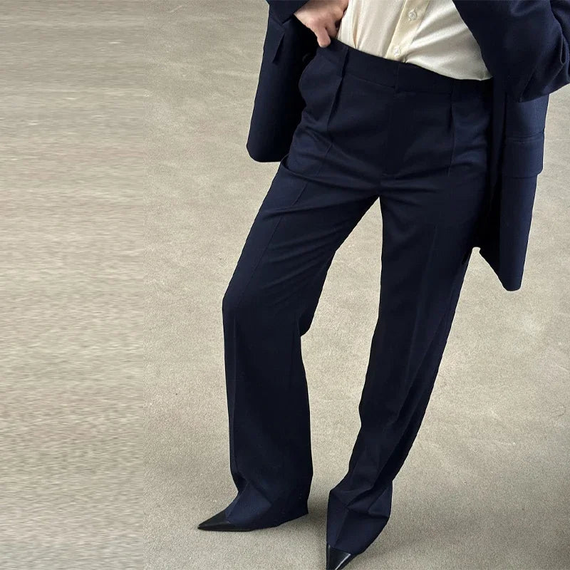 Elegant Blazer Coat Pants Set Women 2026 Lapel Double Breasted Jacket Straight Trousers Female Sets Spring Chic Lady Suit