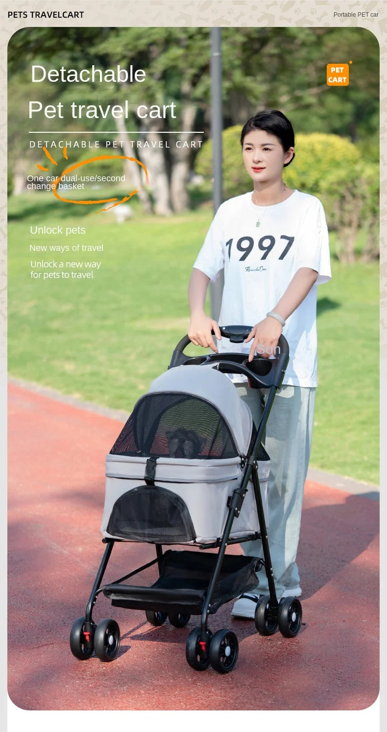 Pet Cart, Dog, Cat, Teddy Baby Stroller, Small Pet Cart, Lightweight and Foldable for Outdoor Travel