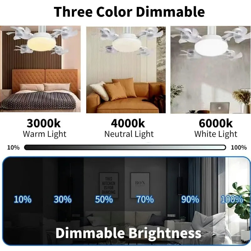 E27 Socket Ceiling Fan 2-in-1 Silent LED Fan with Remote Control 3-Color 3-Speeds Adjustable Ceiling Fanlight for Home Bedroom