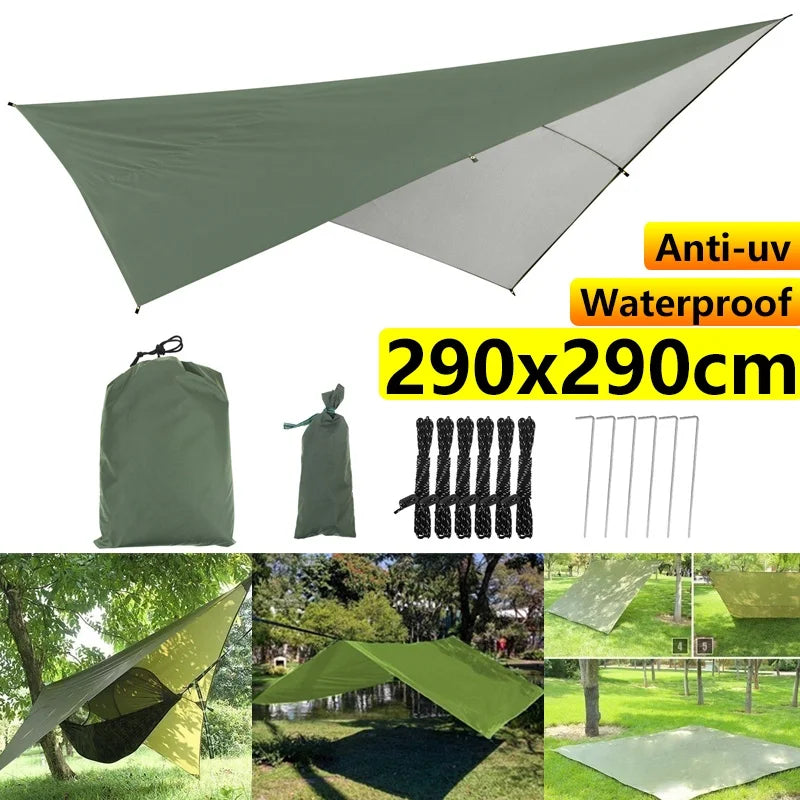 290x290cm Lightweight Waterproof Outdoor Camping Tent Tarp Backpacking Shelter Sun Sail Shade Garden Plant Cover Canopy Awning