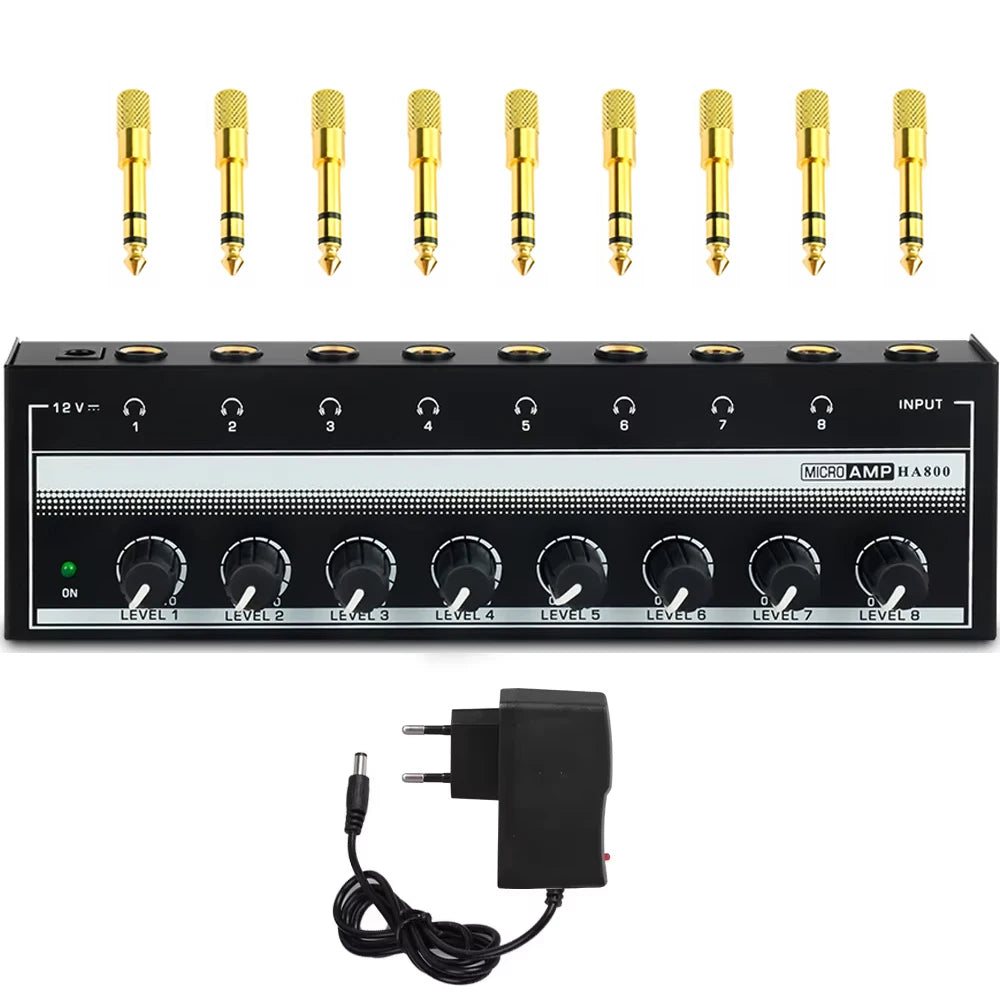 Headphone Amplifier 8 Channels Stereo Audio Amplifier AMP Ultra-Compact Portable Mini Amplifier with Rotary Button 6.35mm Jack