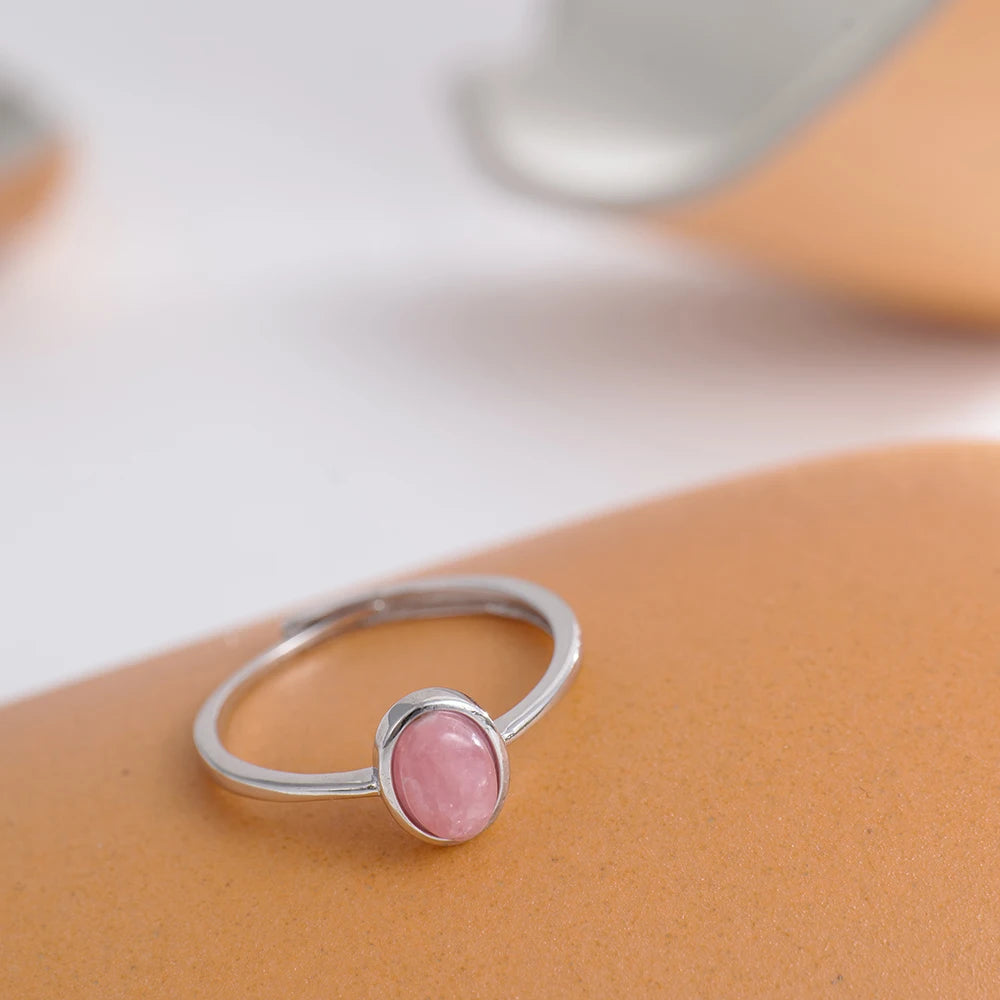 Sterling 925 Silver Ring Adjustable Stackable Bands Rose Quartz & Rhodochrosite Chakra Healing Stones Jewelry Handmade Boho Gift