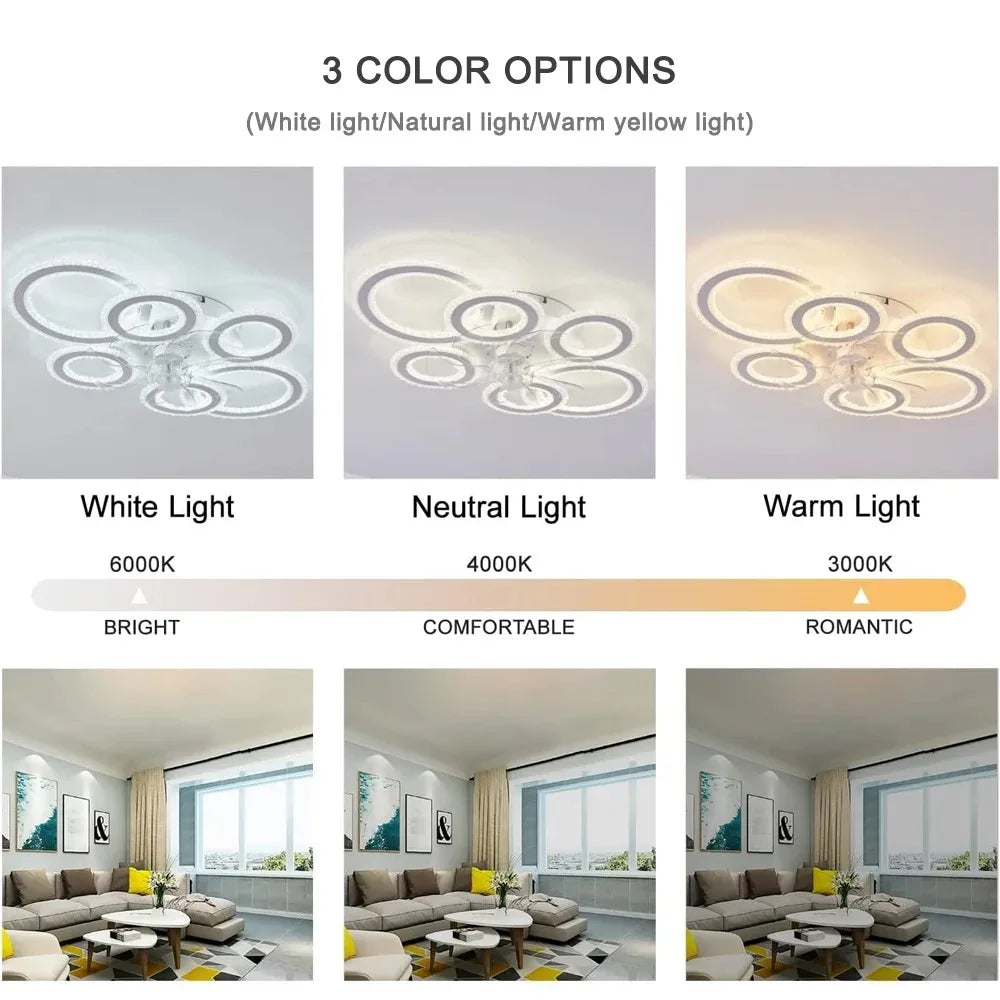 Smart Ceiling Fan with Lights Remote Control 6 Speeds Modern Circular Ring LED Fan Lamp Fixtures Kitchen Bedroom Home Fan Lamp