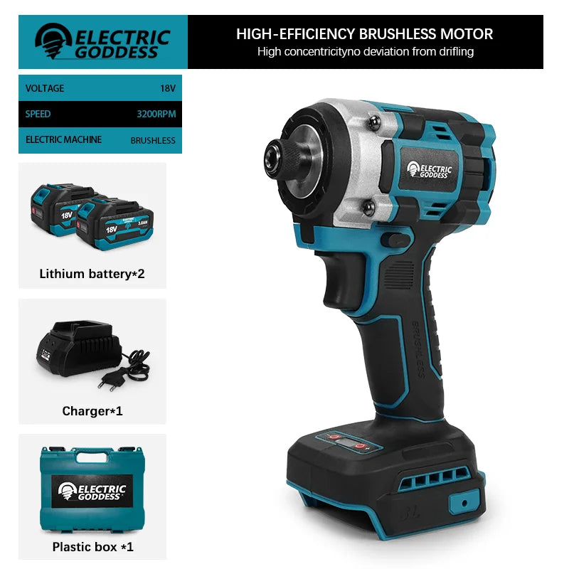 230NM Brushless Electric Screwdriver Multi-function Lithium Drill Cordless Driver Battery Set For Makita 18V Battery Pin
