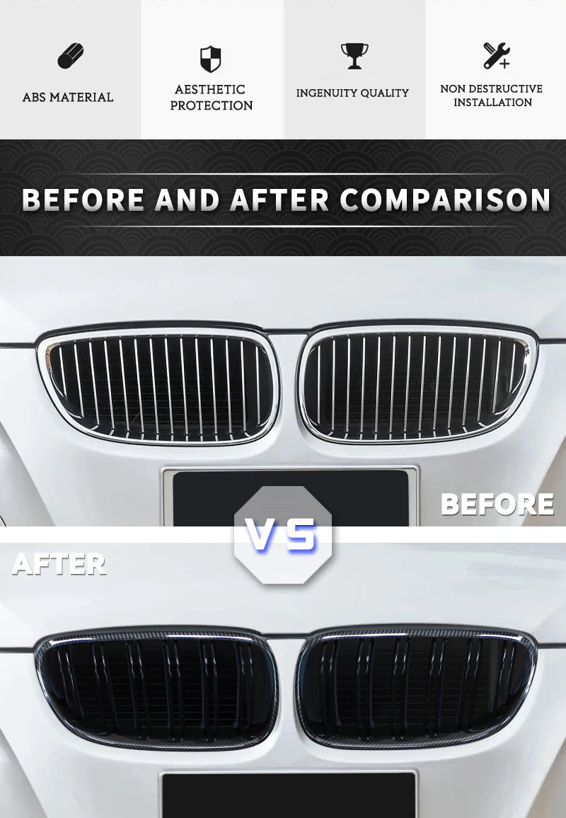 For BMW 3-Series E92 E93 M3 Coupe LCI 2010-2013 2Pcs Car Style Black Front Kidney Double Slat Grill Grille