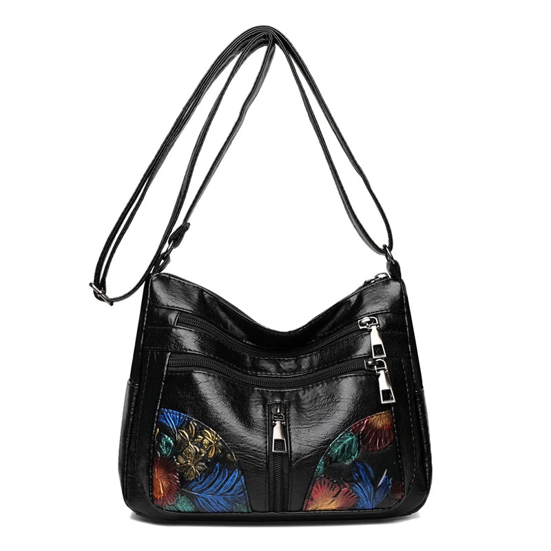 Luxury Soft Leather Women Messenger Shoulder Handbags and Purses Flowers Multi-pocket Crossbody Mommy Bag Ladies Sac 2022 New