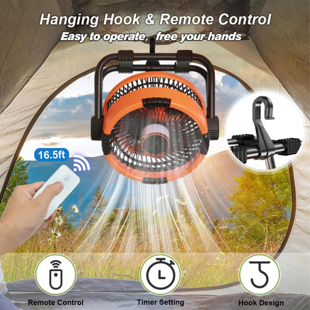 Camping Ceiling Fan 20000mAh Rechargeable USB Fan with Power Bank and LED Light Hook Air Circulators Wireless Ceiling Fan