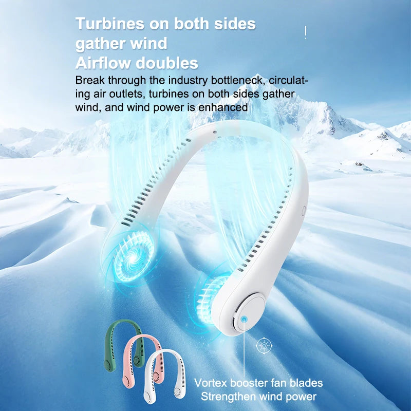 Stretchable Hands-Free Cooling Neck Fan, 3 Adjustable Speed Modes, Portable with 4000mAh Rechargeable Battery