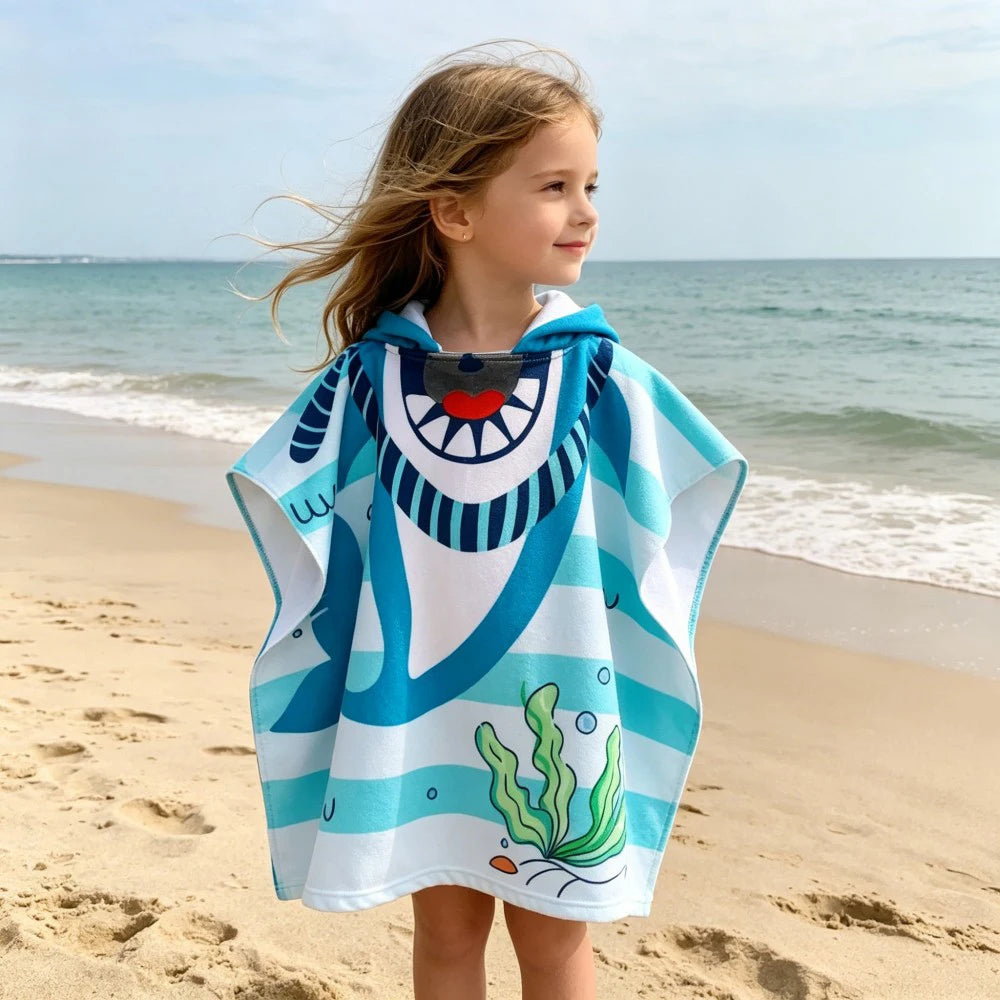 Children Bathing Stuff Kids Hooded Cape Towel Boy Cartoon Bathrobe Baby Swimming Towel Girls Unicorn Beach Towel Wrap Blanket