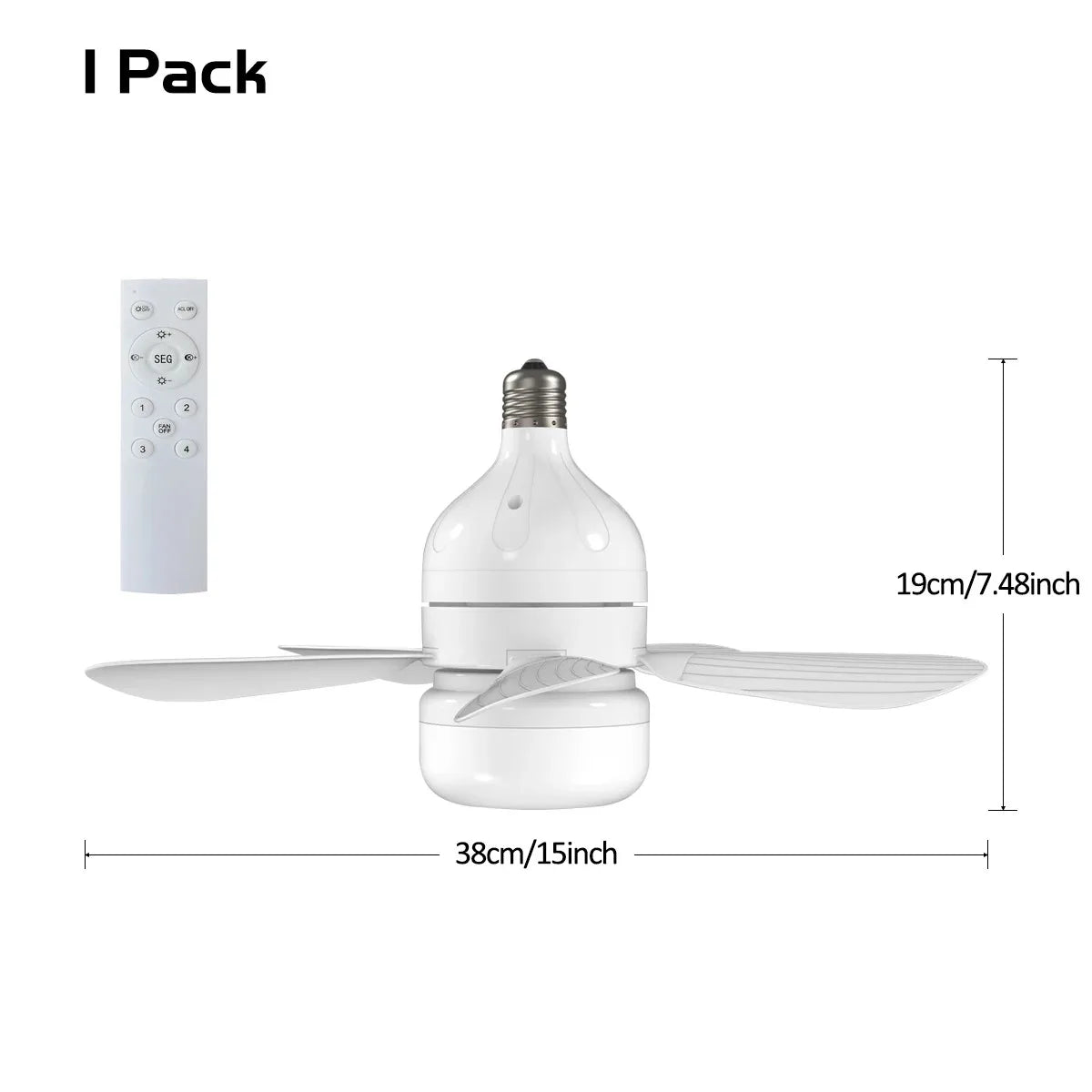 Indoor Fan Light Bulb Dimmable LED Ceiling Fans with Lights Remote Adjustable Color and Brightness Fan for Kitchen Bedroom