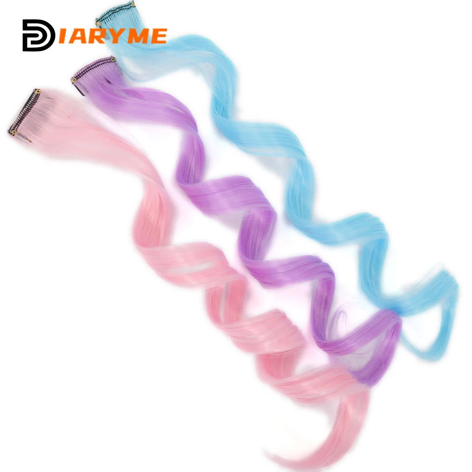 Colorful Hair Extensions Curly One Clip in Synthetic Long Hairpiece For Girls Women Kid Multi-colors Party Highlights Wig Piece