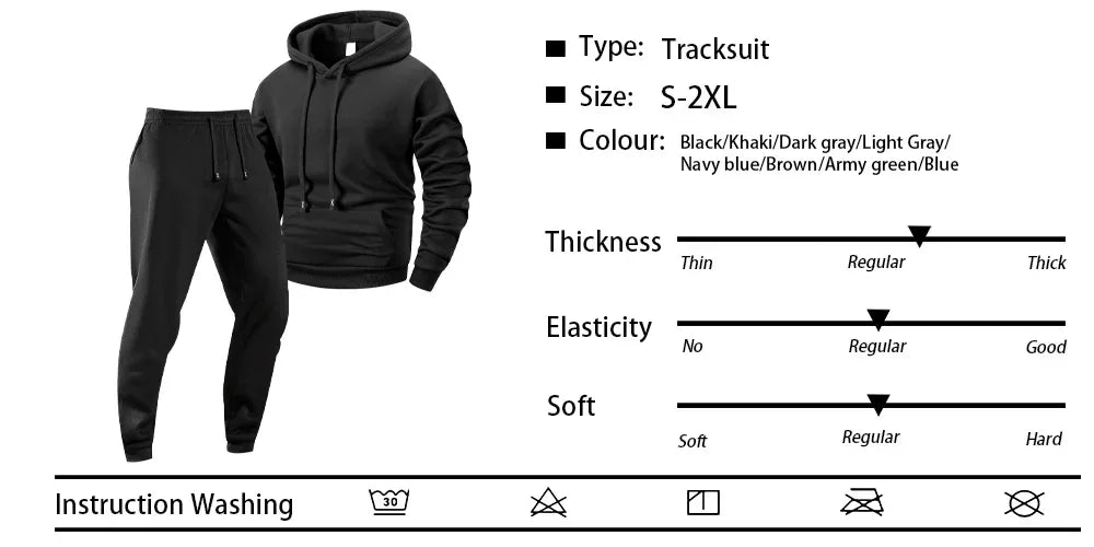 Men's Casual Tracksuit Spring and Autumn Solid Color Hoodie+pants Two-piece Set Outdoor Warm Daily Sportswear Male Pullover Set